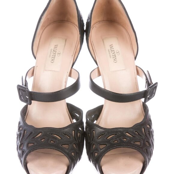 Valentino Leather Cutout Sandals Size: 8 | IT 38 Black - Picture 3 of 5